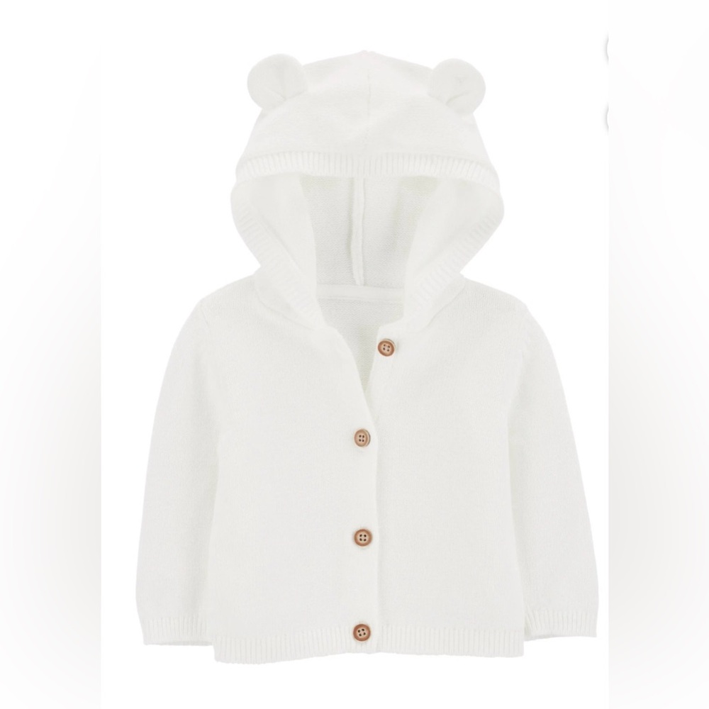 Carter's Child Of Mine White 3D Bear Ears Hooded Cardigan Button Down Sweater